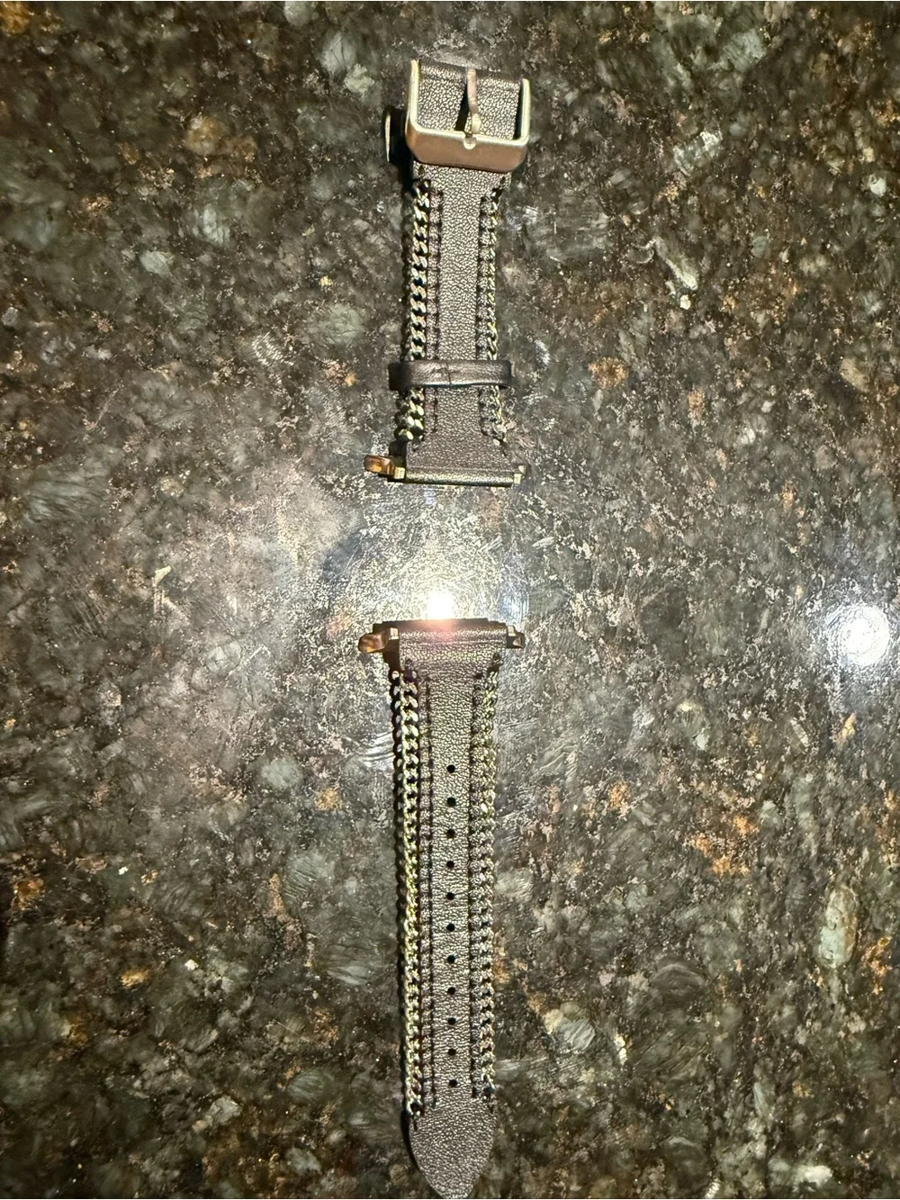 Leather Watch Strap with Chain Accent - Black